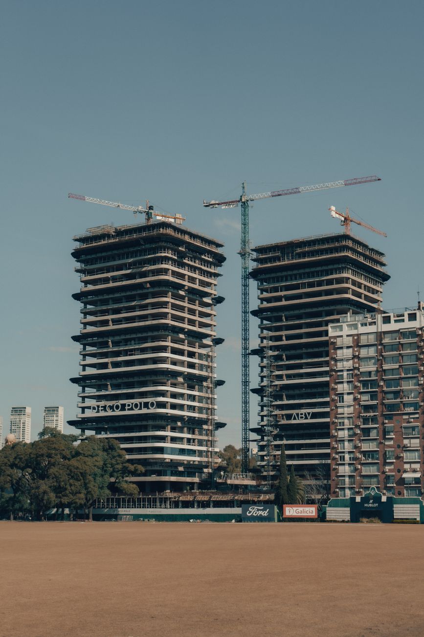 Cranes working on high-rise buildings in Buenos Aires